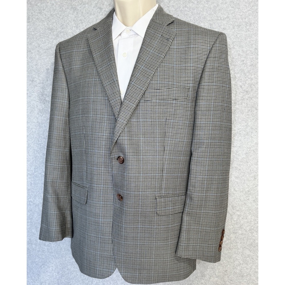 Ralph Lauren Wool Blazer 44R Houndstooth Gray Blue Tweed‎ 2-Button Sport Coat